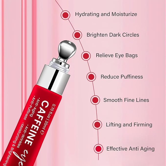 Caffeine Eye Cream Anti Aging: Eye Cream With Retinol, Sodium Hyaluronate, Vitamin E, For Dark Circles, Wrinkles, Puffiness & Fine Lines - Advanced Metal Applicator For Under Eye Bags And Puffy Eyes