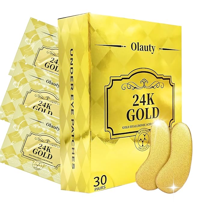 Under Eye Patches for Dark Circles and Puffy Eyes (30 Pairs), 24K Gold Eye Masks for Reducing Wrinkles and Fine Lines Under eye, Collagen Eye Gel Pads Improve and Firm Eye Skin, Natural Extract