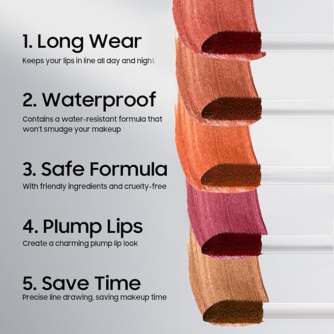 Peel Off Lip Liner Stain - Non-Stick Cup Lip Comfortable Vivid Color Peel Lip Stain Transfer-Proof & Long - Wear, Create Beauty & Charming Lip Makeup For All Skin Types with All-Day (#05 Mauve)