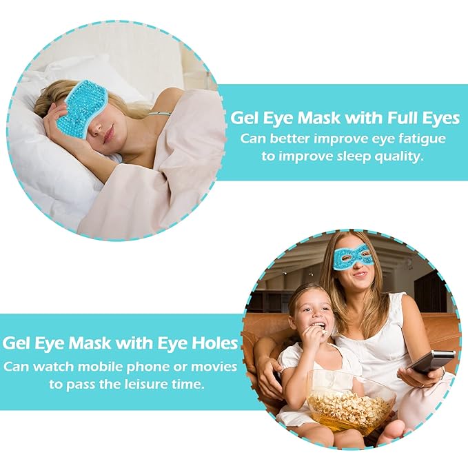 Permotary 2PCS Gel Eye Mask Reusable Hot Cold Compress Pack Eye Therapy,Therapeutic Gel Eye Spa Pad for Puffiness/Dark Circles/Eye Bags/Dry Eyes/Headaches/Migraines/Stress Relief-Green&Blue