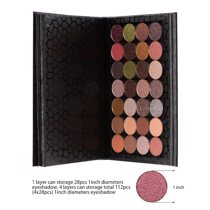 4-Layer Book Shaped Magnetic Palette Large Empty Makeup Palette Storage Box for Eyeshadow Lipstick Blush Powder (Black)