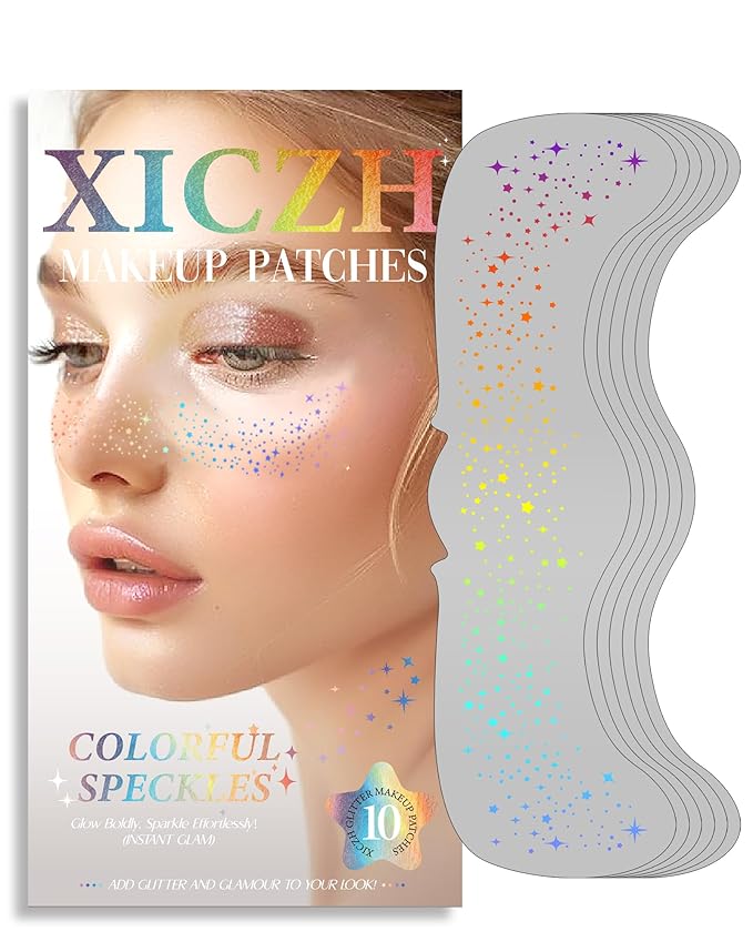 Glitter Freckles, Holographic Multichrome Freckles Temporary Face Tattoos, Body Face Glitter for Women Girls, Country Concerts Singer Festival Rave Accessories (iridescent - 10 pcs)