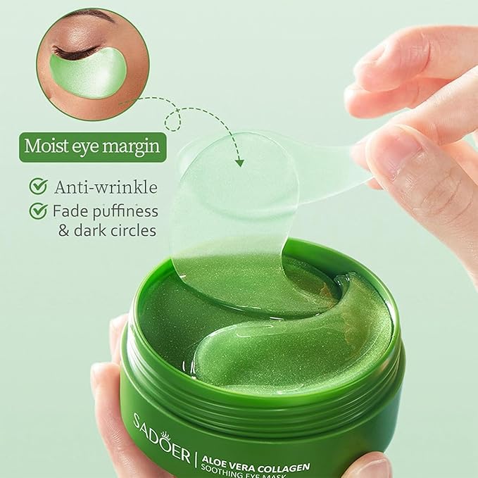 Aloe Vera Eye Masks - 60 PCS Under Eye Patches for Puffy Eyes and Dark Circles Treatments - Hydrating Eye Mask Skincare, Eye Gel Pads for Eye, Reduce Wrinkles and Fine Lines, Improve and Firm Eye Skin