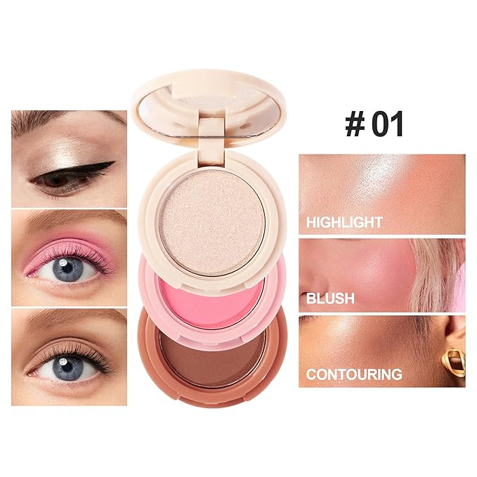 Makeup Eyeshadow Palettes, 3-in-1 Protable Multifunction Blush Highlighter Contour Palettes with 3 Trend Colors for Daily Natural Luster Makeup, Waterproof Long Lasting - 2 Pack #4