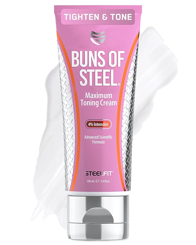 SteelFit Maximum Toning Cellulite Cream, Buns of Steel - Skin Firming & Tightening Body Lotion with Caffeine for Stretch Marks - Anti-Cellulite Remover Treatment for Booty, Thighs, Legs & Glutes