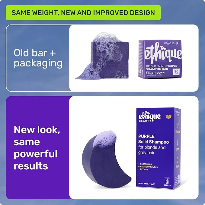 Ethique Purple Shampoo Bar for toning brassy hair - Plastic-Free, Cruelty-Free, Vegan, 3.88 oz - Formerly Tone It Down