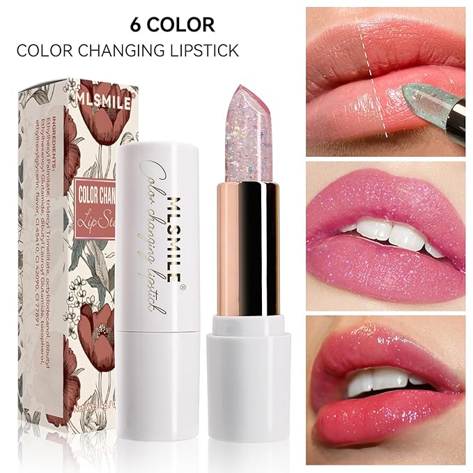 Purple Shimmer Lipstick,Ph Mood Magic Color Changing Lip Balm Plumping Glimmer Glow Lipstick Hydrating Lip Glow Oil Lasting Tinted Lip Balm Moisturizing Lips Care Temperature Jelly Lipstick(5#)