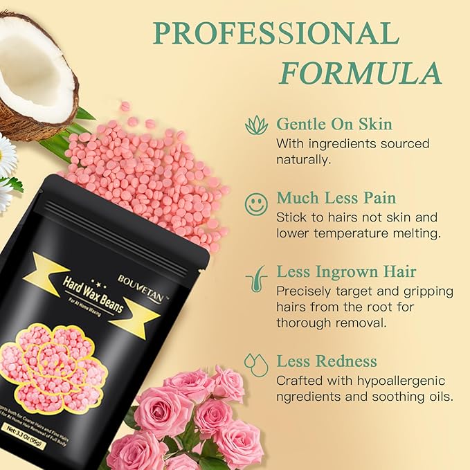 1.3Lb/21oz Hard Wax Beads for Hair Removal, Bouvetean Wax Beans for Bikini, Eyebrow, Face, Legs, Full Body Sensitive Skin Waxing with 10pcs Wax Spatulas (Pack of 6)