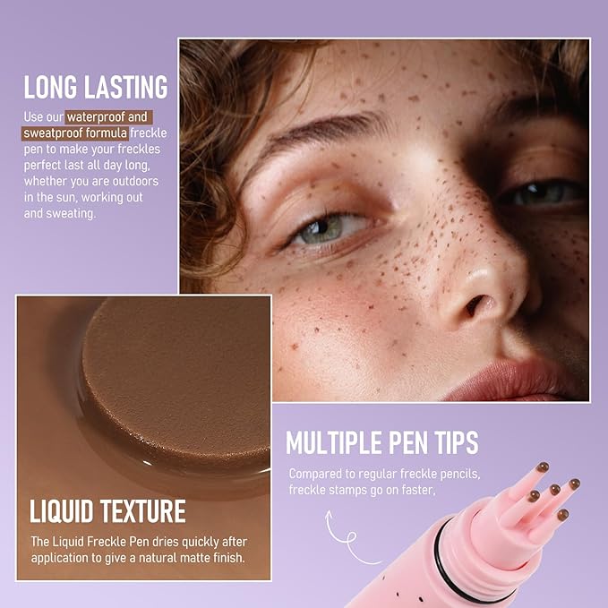 Freckles Stamp Pen, Resistant Faux Liquid Freckle Makeup, Waterproof Sweatproof Quick Dry Long Lasting, Natural Lifelike Sunkissed Matte Finish Fake Freckle Pen-MEDIUM