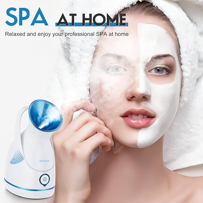 Amconsure Facial Steamer - Nano Ionic Face Steamer Warm Mist Steamer for Home Sauna SPA, Humidifier for Deep Cleaning Unclogs Pores Sinuses(Blue)