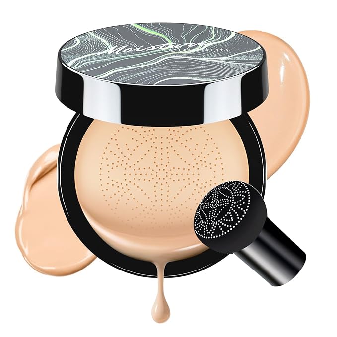 Air Cushion CC Cream Foundation - Mushroom Head BB Creams, Long Lasting Concealing Brightening, Moisturizer Face Cream,Facial Skin Care Makeup For All Skin Types (Natural)