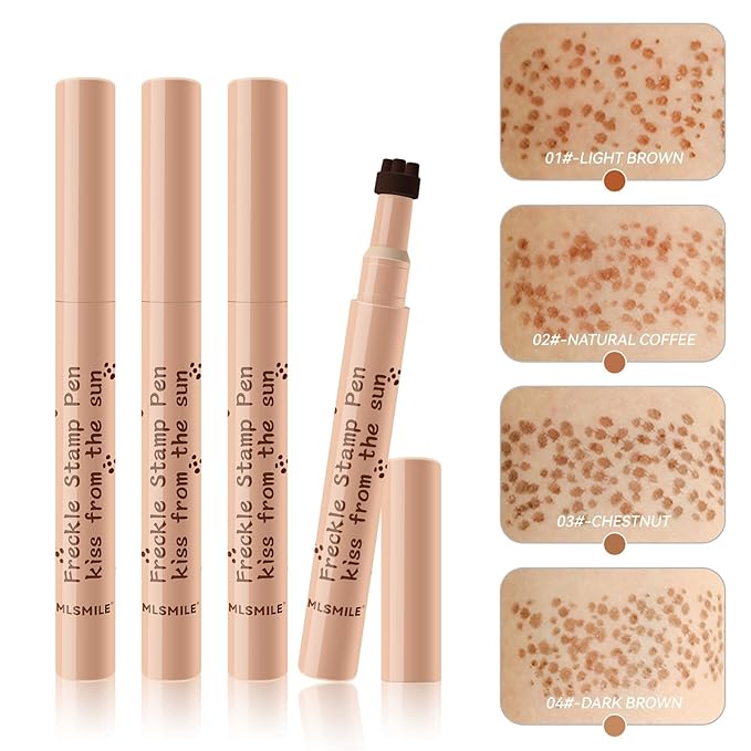 AKARY Stamp Freckle Pen Natural Lifelike Fake Freckles Makeup, Waterproof Long Lasting Quick Dry 5 Comb Corners Natural Like Face Freckle Makeup Pen for Effortless Sunkissed Makeup, 02-Natural Coffee
