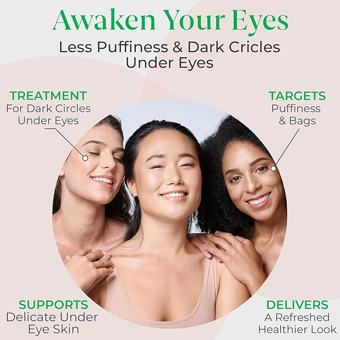 EyeGLO Caffeine Eye Cream for Dark Circles, Eye Bags, and Puffiness | Under Eye Treatment for Women with Peptides, Antioxidants, Hyaluronic Acid | Natural Brightening Eye Cream - 1 Oz