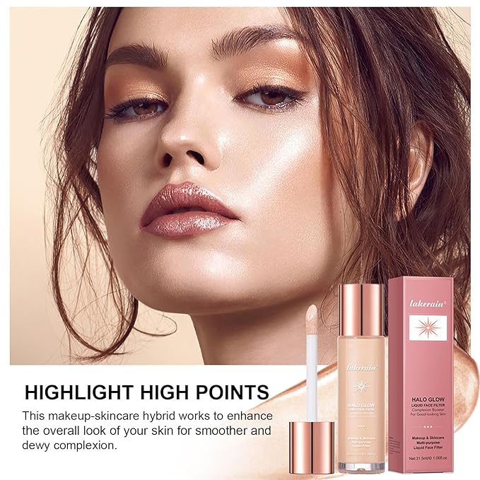 Natural Glow Liquid Filter Makeup, Longwear Face Luminizer, Complexion Booster For Any Part of the Body, Liquid Highlighter with Brush Kit, Infused Hyaluronic Acid, 1.06 fl oz (#01 FAIR)
