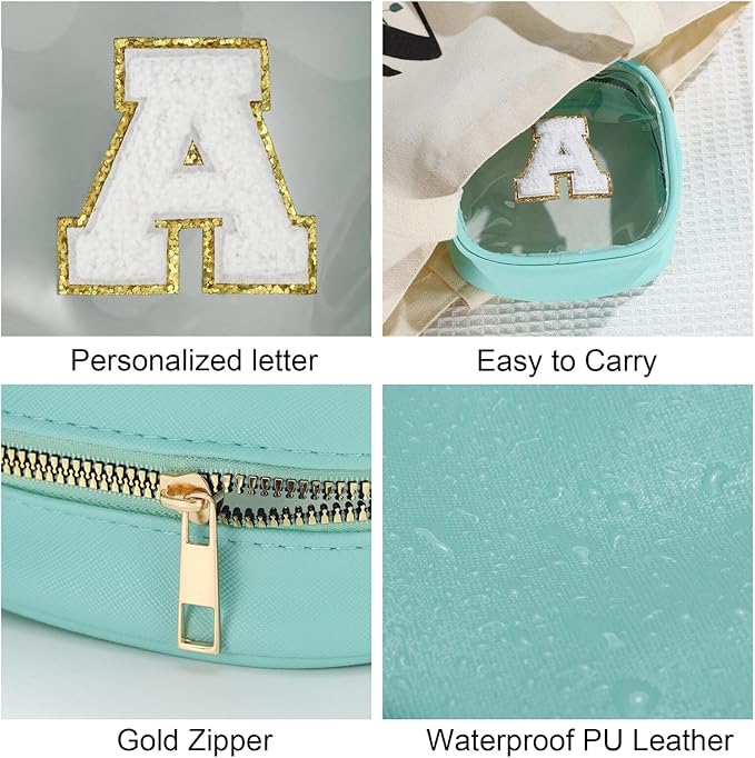YOOLIFE Initial Make Up Bag Travel Toiletry Bag, Clear Makeup Bag Preppy Cosmetic Bags Small Makeup Bag Travel Essentials Gifts for Women Teen Girlfriend Teacher Mom Birthday Gifts Makeup Pouch Blue J