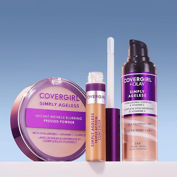 CoverGirl & Olay Simply Ageless 3-in-1 Liquid Foundation, Matte Finish, Hyaluronic & Vitamin C Formula, Creamy Natural, 1 Count