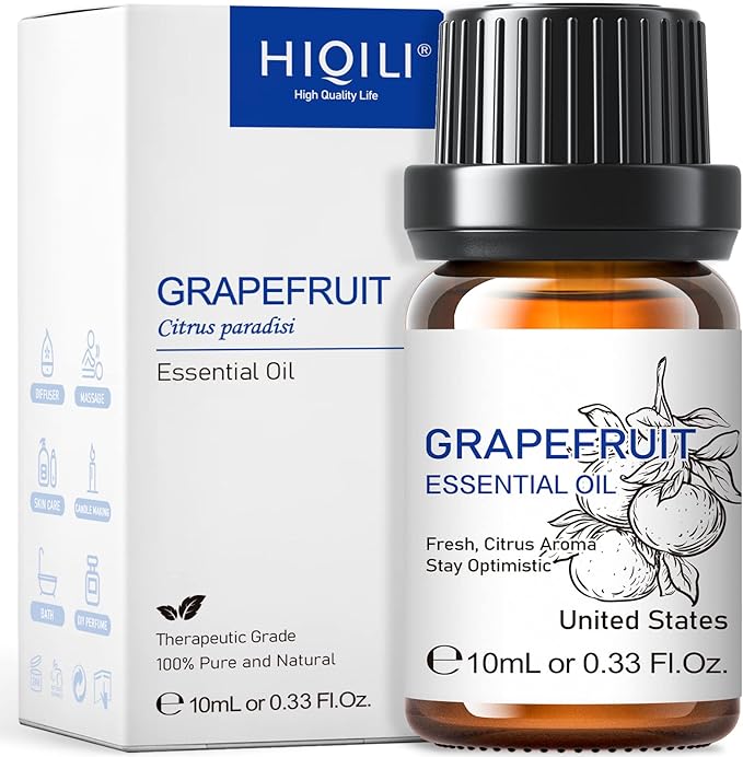 HIQILI Grapefruit Essential Oil, for Diffuser, Skin Care, 100% Pure and Natural - 0.33 Fl Oz