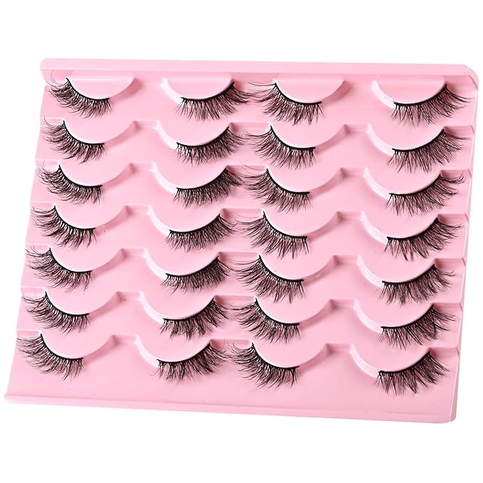 FARRED Half Lashes Natural Look Short Eyelashes Cat Eye Lash Fluffy Natural Lashes Wispy False Eyelash 14 Pairs Faux Mink Strip Eye Lashes Pack for Daily Makeup (F15 | 9-14mm)