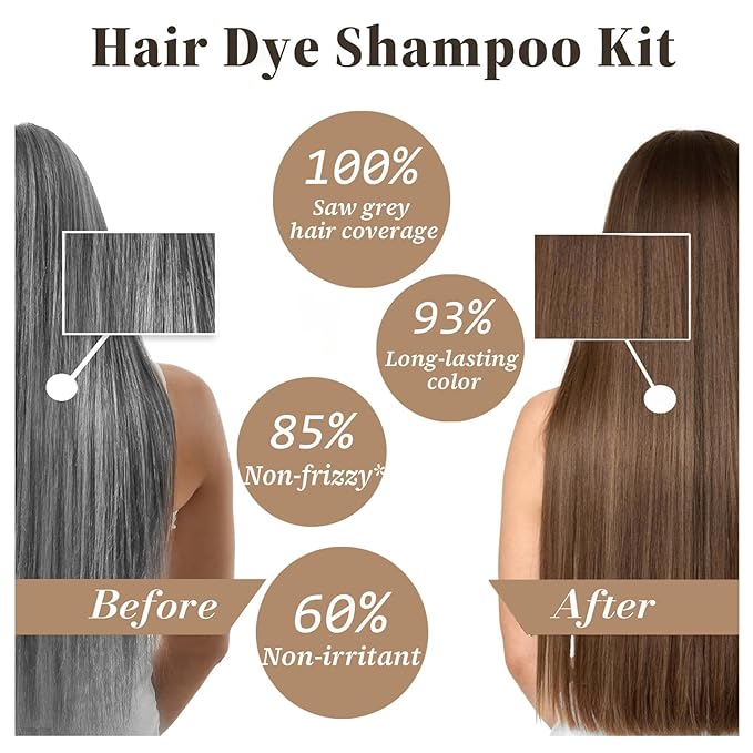 Light Brown Hair Dye Shampoo, 3-in-1 Hair Color Shampoo for Gray Hair Coverage for Women & Men, Natural Brown Shampoo Hair Dye Colors Hair in Minutes, Shampoo Tinte Para El Cabello, Champu Para Canas
