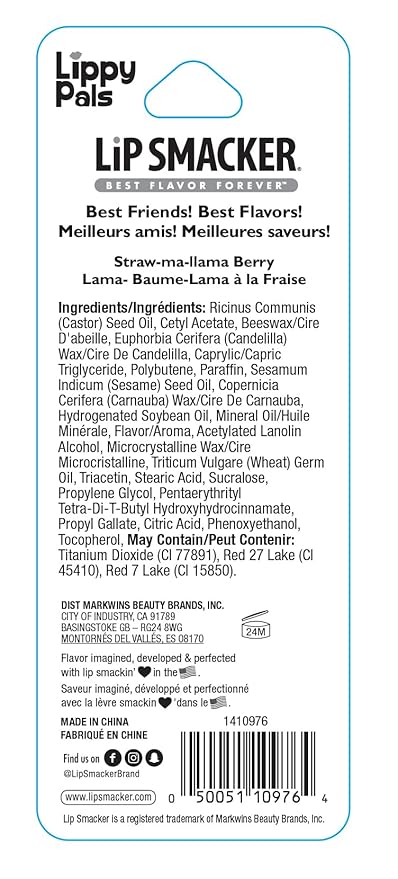 Lip Smacker Lippy Pals Llama, Flavored Moisturizing & Smoothing Soft Shine Lip Balm, Hydrating & Protecting Fun Tasty Flavors, Cruelty-Free & Vegan - Straw-ma-Llama berry