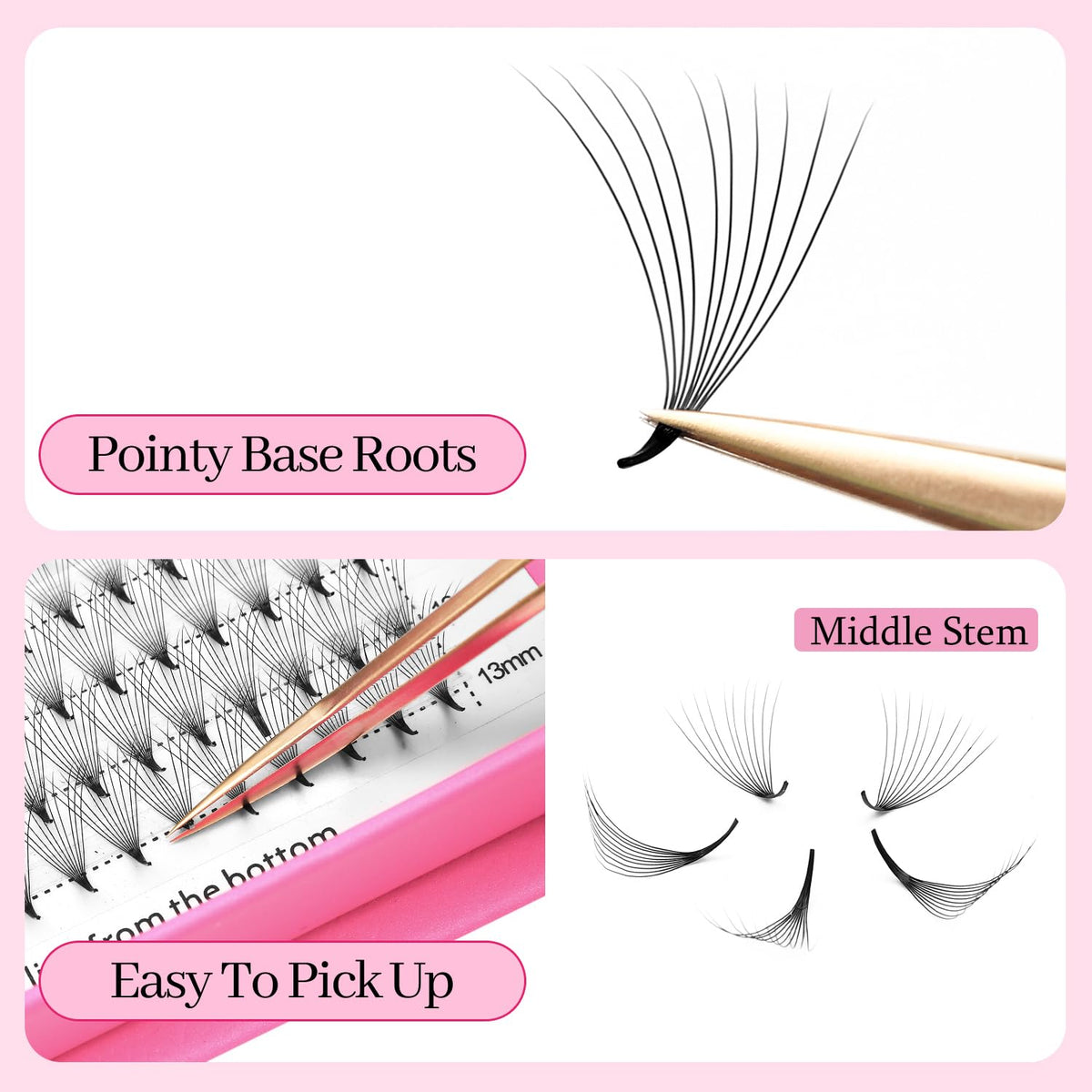 Premade Fans Eyelash Extensions 10D Volume Lash Extensions 0.03 Thickness Eyelash Extension D Curl Premade Lash Fans Mix 9-16mm Fluffy Soft Handmade Lash Fan(10D-0.03-D,9-16mm)