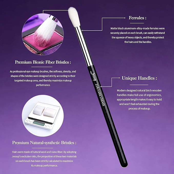 Jessup Eye Makeup Brushes Set Professional 15pcs with Eyeshadow Blending Concealer Eyebrow Eyliner Brush (Pearl Black/Silver)
