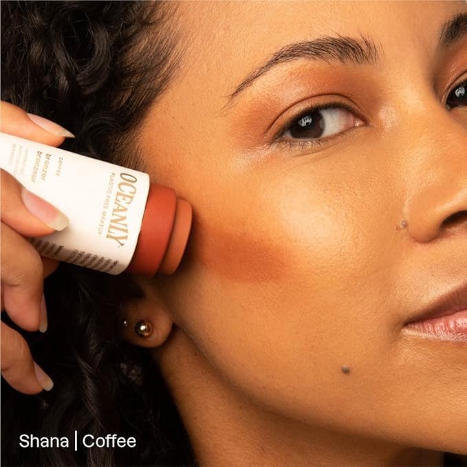 Bundle of ATTITUDE Oceanly Lightweight Highlighter Stick, Titanium Dioxide-Free, EWG Verified, Plastic-Free, Vegan Makeup, Golden Rose, 0.3 Oz + Oceanly Lightweight Bronzer Stick, Coffee, 0.3 Oz