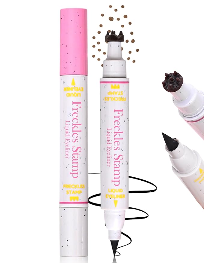 Erinde Waterproof Freckle Stamp Pen, Dual Ended Fake Freckle & Black Liquid Eyeliner, Long Lasting Quick Dry Faux Freckles Stamp Freck Pen for Natural Sunkissed Makeup, 04 Espresso