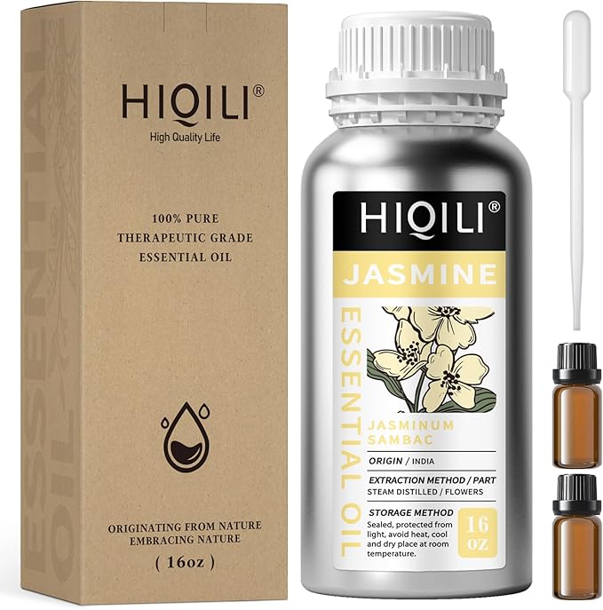 HIQILI 16 Fl Oz Jasmine Essential Oil, 100% Pure Natural for Diffuser, Hair, Skin, Perfume Making - 500ML
