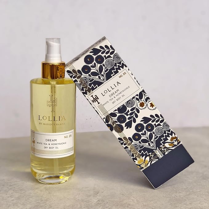 LOLLIA Dream Dry Body Oil, 6.8 Fl. Oz. – White Tea & Honeysuckle – Women’s, Scented, Moisturizing, Dry Body Oil for Women, For All Skin Types