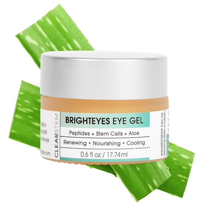 CLEARstem - BRIGHTEYES - Nourishing Anti-Aging Eye Gel - For Puffy Eyes, Crow's Feet, & Dark Circles - Made with Collagen, Stem Cells, Peptides & Aloe Vera - Vegan - Gluten Free - Men & Women - 0.6 oz