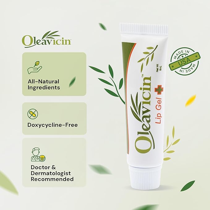 Lip Gel – Natural Cold Sore & Fever Blister Treatment with Organic Olive Leaf – Fast-Acting Relief – 1.3oz (3.8) - 2 Pack