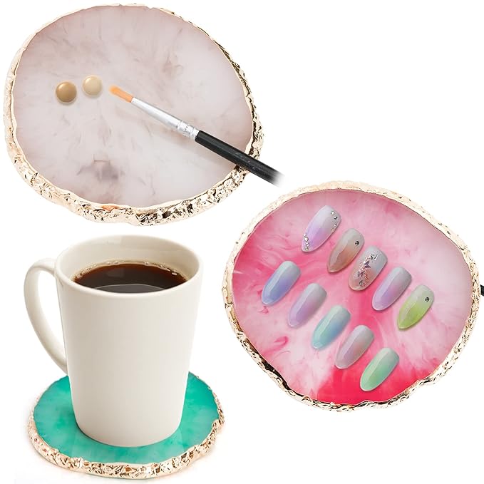 ZOOFOX 6 Pieces Resin Nail Art Palette, Nail Art Painting Mixed Color Palette with Gold Edge, Nail Gel Color Makeup Display Board