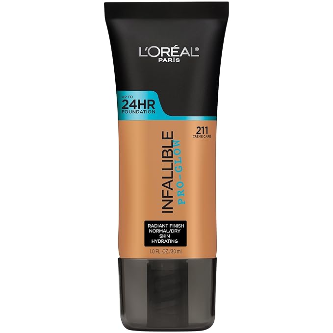 L'Oreal Paris Makeup Infallible Up to 24HR Pro-Glow Foundation, Creme Cafe, 1 fl oz.