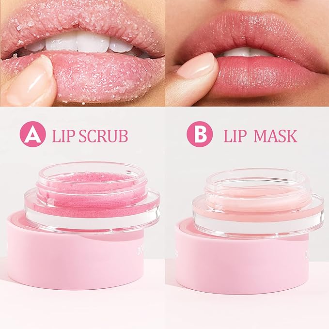 2 In 1 Lip Care Set - Lip Sleep Mask & Lip Scrub - Lip Wrinkles Improve - Cracked Lip Lipstick & Moisturizing Cream - Night Exfoliation Improve Dry and Peeling Lips - Suitable for All Skin Lip Primer