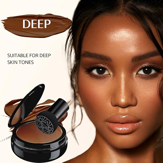 Mushroom Head Air Cushion CC Cream Foundation - Moisturizing & Long-Lasting BB Cream Concealer Makeup Base for All Skin Types, Brighten Long - Lasting Even Color Correcting Concealer (Deep)