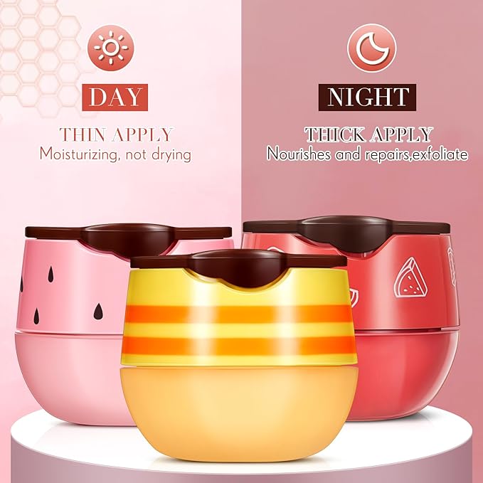 12 Pcs Bee Lip Balm Honey Pot with Brush Propolis Lip Mask Overnight, Moisturizing Hydrating Lip Sleeping Mask Prevention Dry and Cracked(Honey+Strawberry+Watermelon)