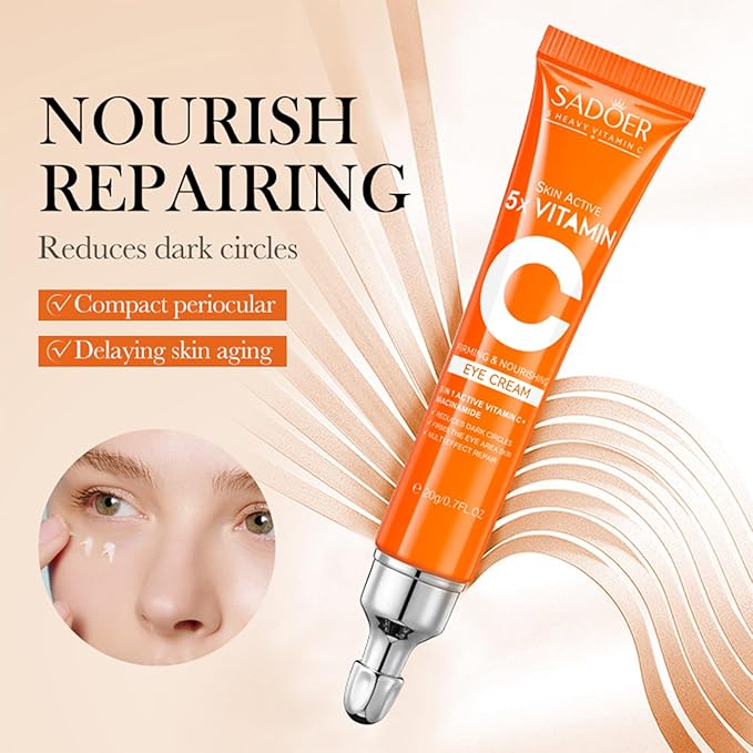 5 in 1 Vitamin C Eye Cream for Dark Circles and Puffiness - Eye Cream Anti Aging - Under Eye Cream for Puffiness and Bags Under Eyes - Eye Bag Cream for All Skin Types - Rejuvenate Your Eye Area