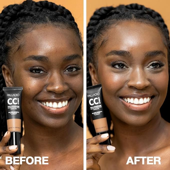 Palladio Full-Coverage Color Correction CC Cream, Oil-Free with Peptides & Vitamin C, Best for Correcting Redness and Uneven Skin Tone, Buildable Foundation Coverage (Rich 52W)