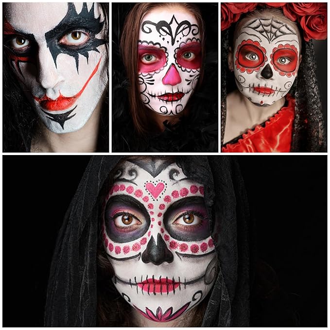 Clown Makeup Kit Black White Red Face Body Paint Palette Halloween Makeup Kit for Sfx Joker Zombie Cosplay Vampire Makeup