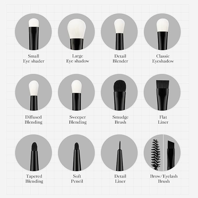 Jessup Eyeshadow Brush Set 12pcs Black Eye Makeup Brushes Set Professional with Natural Synthetic Hair for Eyebrow Eyelash Eyeliner Spoolie Blending, T322