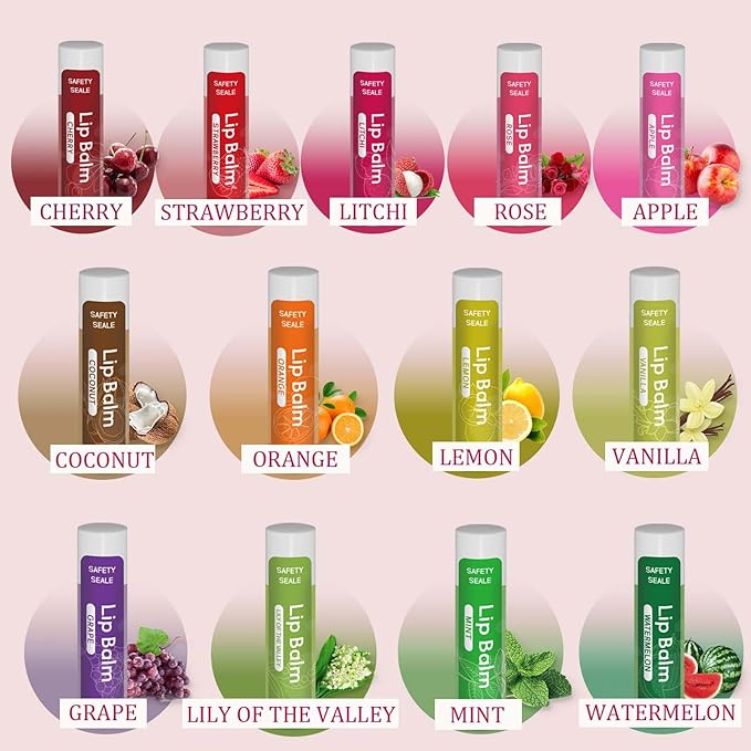 130 Pack Natural Lip Balm Bulk with Vitamin E and Coconut Oil - Moisturizing, Soothing, and Repairing Dry and Chapped Lips - 13 Flavors - Non-GMO 0.15 Oz