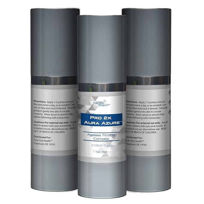 Pro 2x Aura Azure Serum - Anti Aging Serum - 2 Month Supply - Skin Firming Complex to Reduce Wrinkles Appearance - Exfoliate - Nourish - Improve Hyperpigmentation & Dark Circles - Aid Cell Renewal