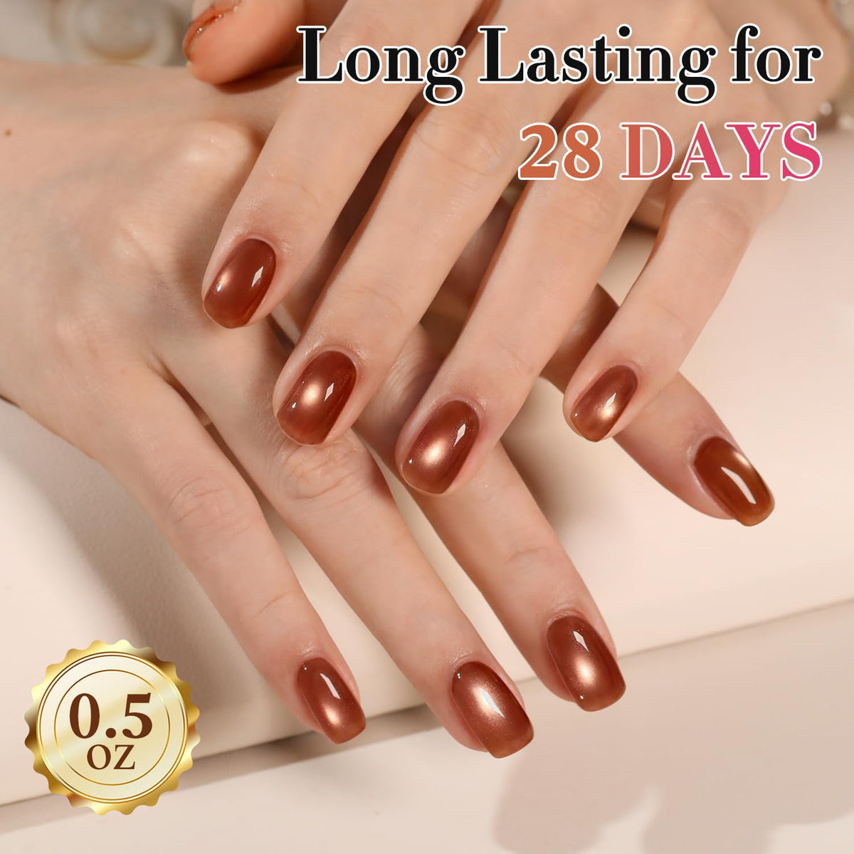Double Rhythm Cat Eye Gel Polish with Magnet 15ML Holographic Glitter Shimmer Translucent Sheer Color Glass Brown Magnetic Gel Polish Salon DIY at Home (Fall Brown-MC1113)
