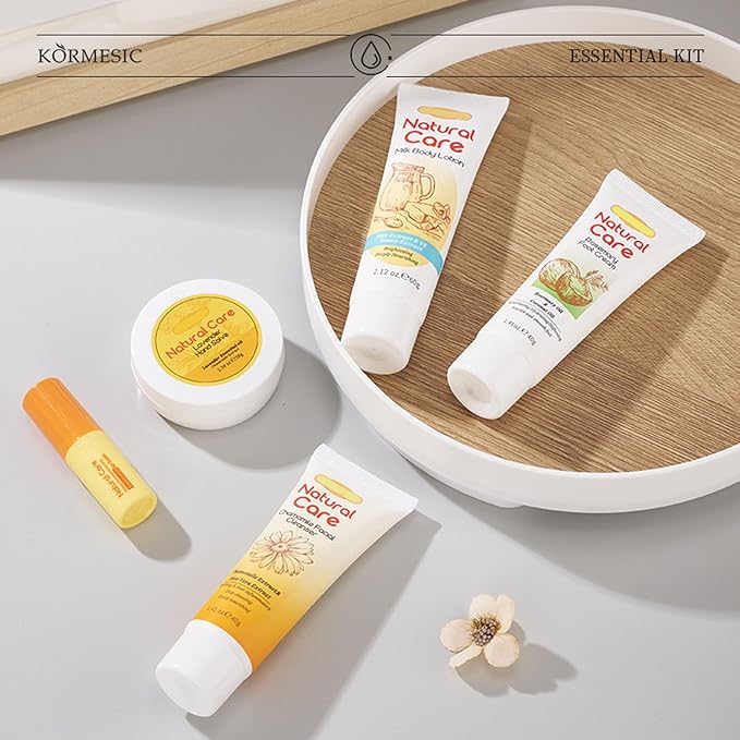 facial skin care set - facial gift sets for women - mini skincare products - body lotion, foot cream, cleanser, lip balm, hand salve