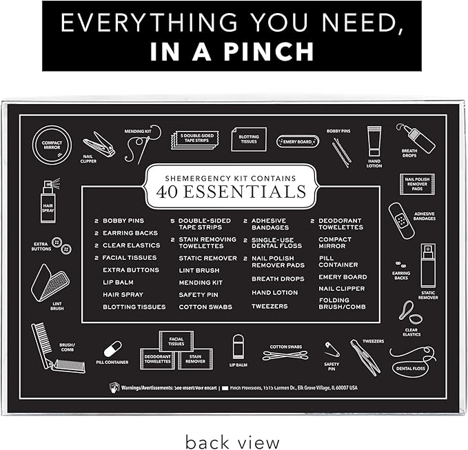 Pinch Provisions Shemergency Kit for Her, 40 Emergency Essential Items, Compact, Multi-Functional Pouch, Gift for Women, Birthday, Bachelorette Parties, and More!
