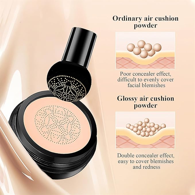 Mushroom Head Air Cushion CC Cream - BB Cream Face Makeup Foundation for Mature Skin Moisturizing Concealer Brighten Long-Lasting, Even Skin Tone for All Skin Types, Medium Deep