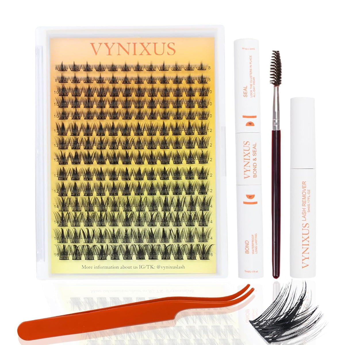 Lash Clusters Kit Wispy Eyelash Clusters DIY Lash Extension Kit with Lash Bond and Seal Waterproof Lash Glue Remover Tweezers Brush Cluster Eyelash Extensions Kit (Magic-0.07D-Mix8-16)