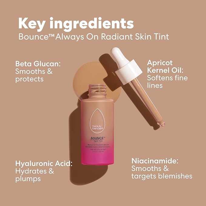 Beautyblender 12-Hour Always on Radiant Skin Tint, Breathable Serum Foundation Stays Put for All Day Long Wear, Infused with Hyaluronic Acid & Niacinamide, Tan 4