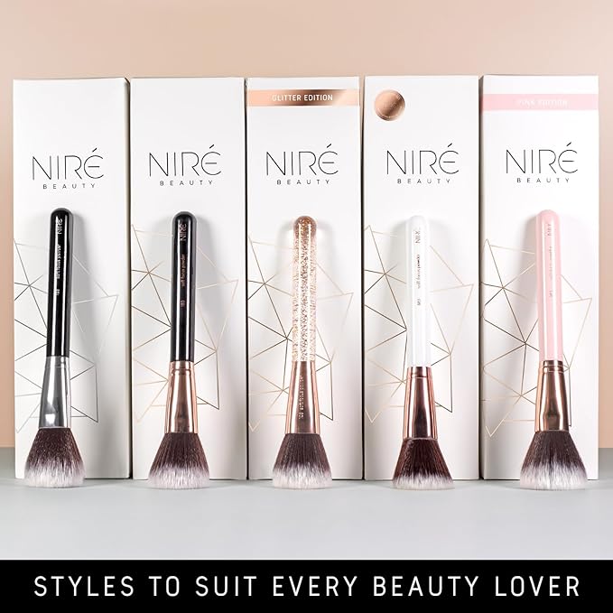 Niré Beauty White 15piece Award Winning Professional Makeup Brush Set: Vegan Makeup Brushes with Case, Makeup Sponge, Cleaner, Guide, Gift Box